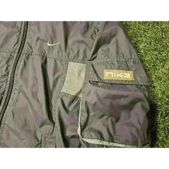 Vintage Y2K Nike 3 Lined Windbreaker Youth Sz 12 Swoosh Gray - Picture 2 of 6